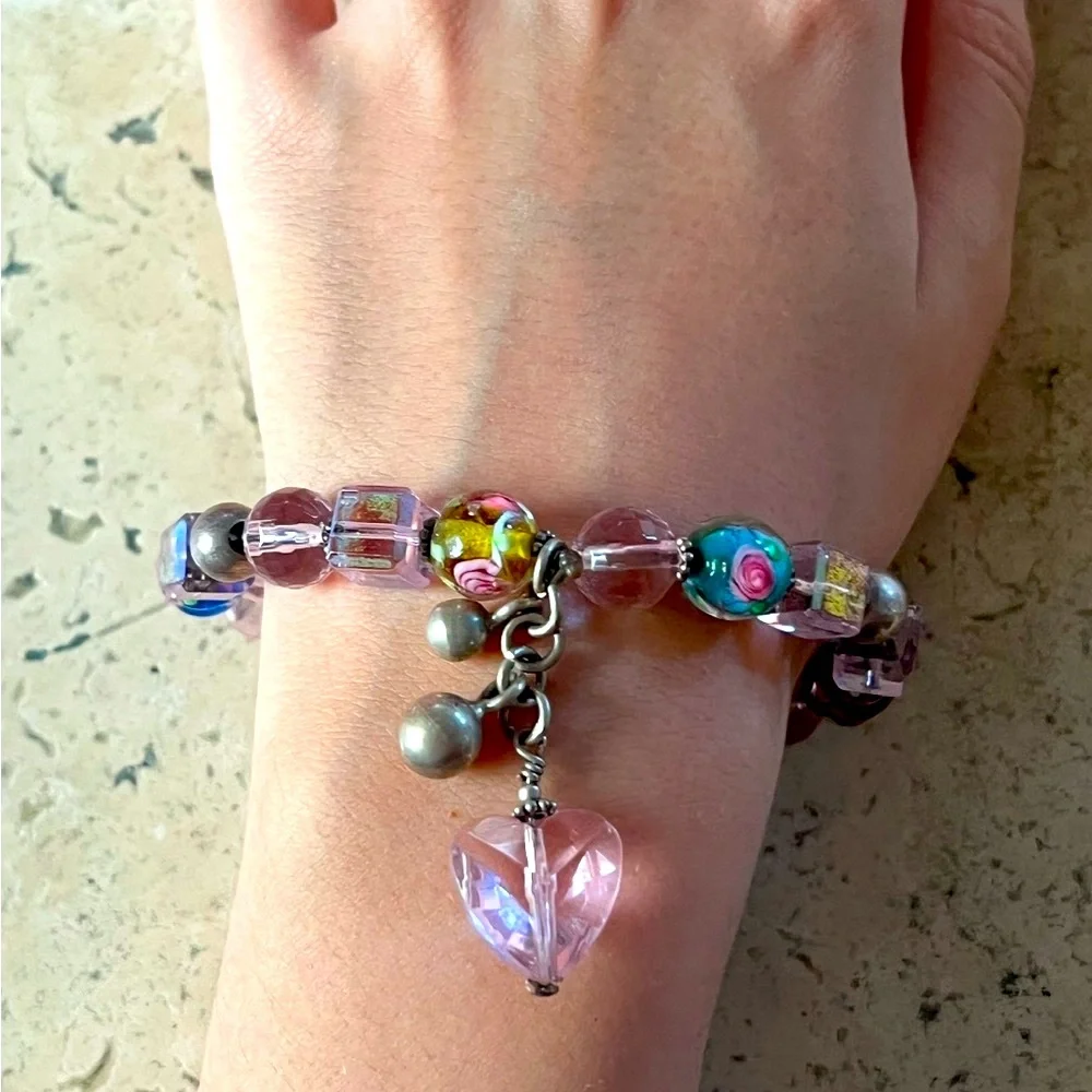 Colorful Beaded Bracelet with Heart Charm